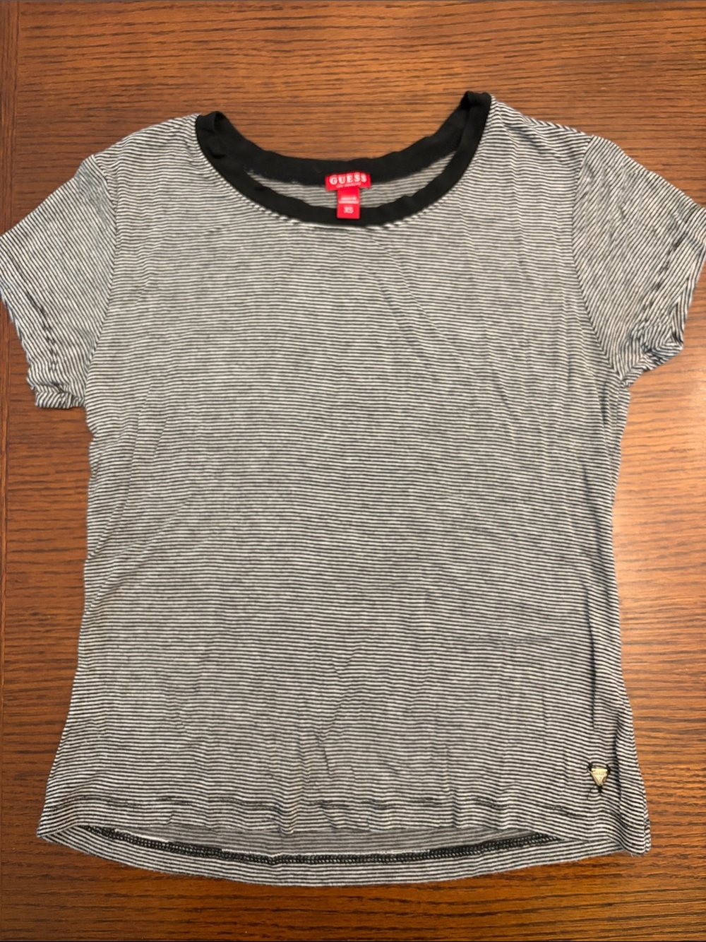 GUESS Black & White Micro-Striped Short Sleeve Tee